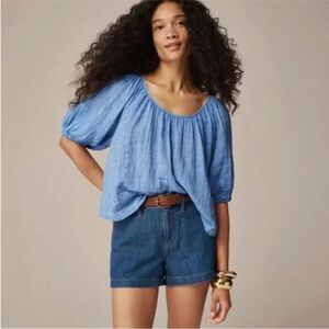 J.Crew Swingy puff-sleeve top in cotton-linen blend gauze Small
